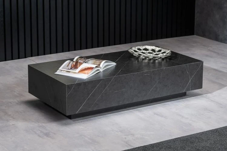 Marble Plinth Coffee Table Grey Marquina Marble Stone Furniture